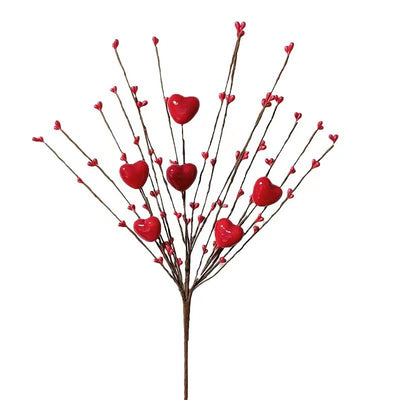 Small Twig Cutting Beads Heart-shaped Furnishings Living Room Decoration - Red - Gift - Carvan Mart