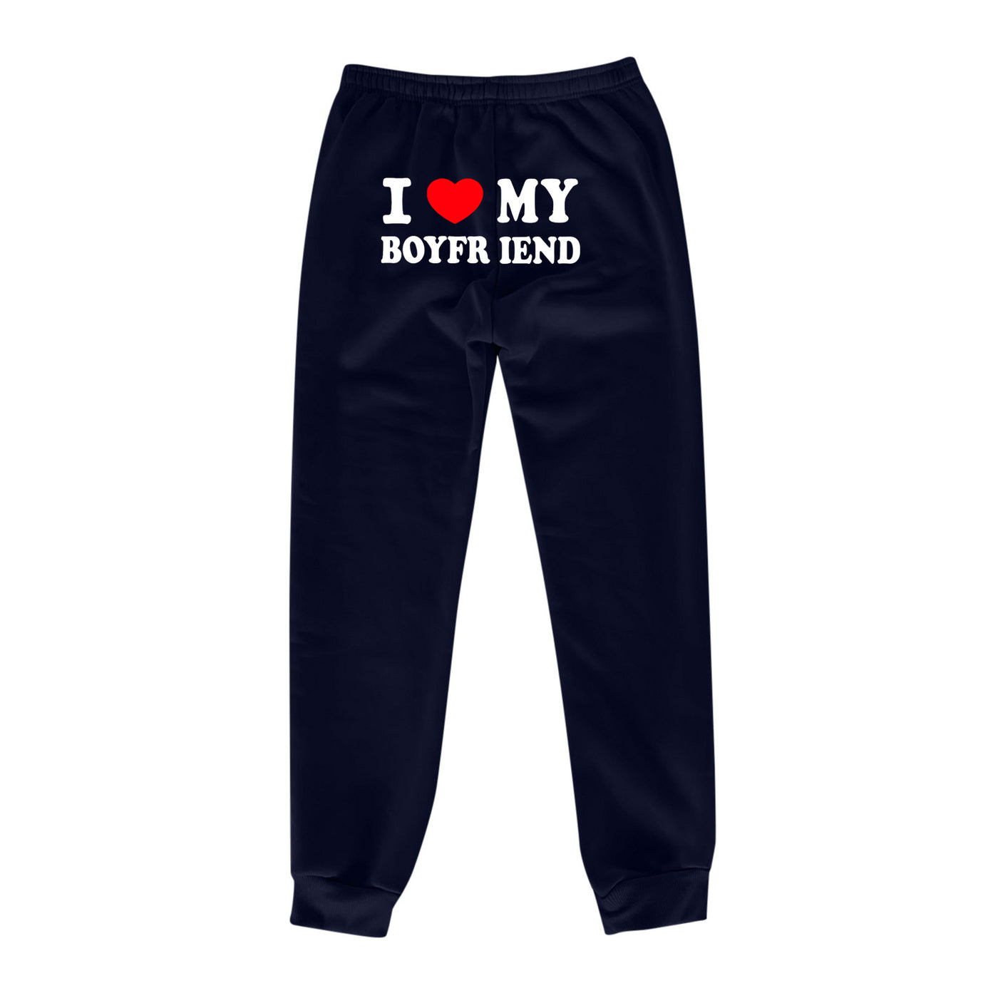 Trendy Boyfriend Sweatpants - Cozy High-Waisted Joggers with Cute Print - Navy Blue Back Print - Pants & Capris - Carvan Mart