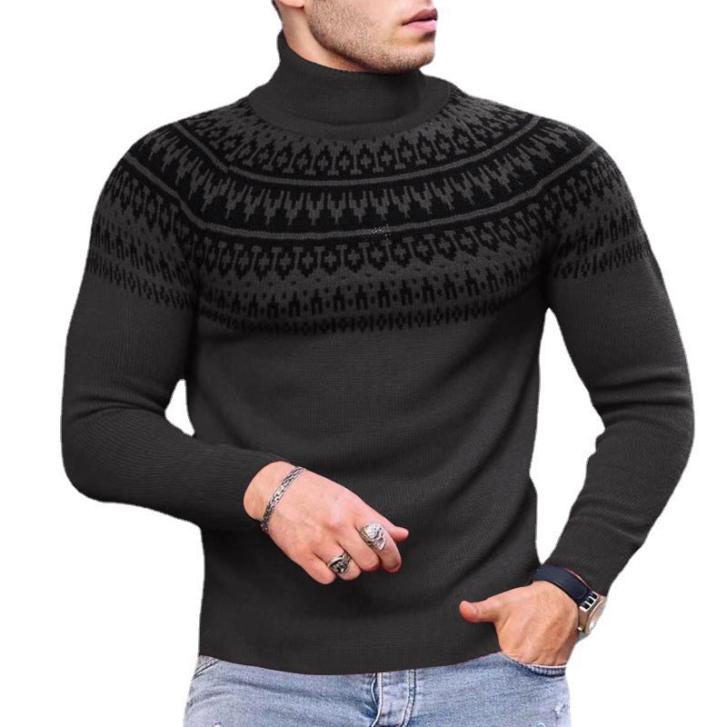 Vintage Patchwork Turtleneck Teenagers Men's Long Sleeve - - Men's Sweaters - Carvan Mart