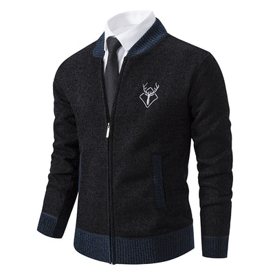 Men's Jacket Slim Stand Collar Elk Embroidered Cardigan Coat - Carvan Mart