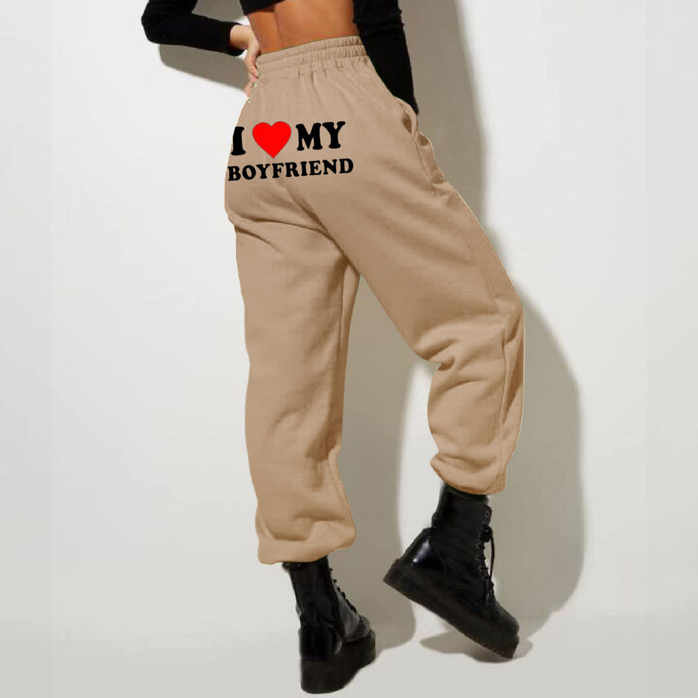 Trendy Boyfriend Sweatpants - Cozy High-Waisted Joggers with Cute Print - Carvan Mart