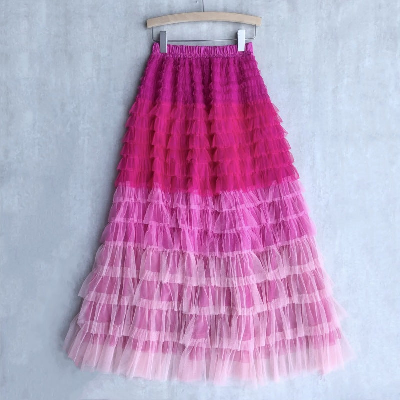 Women's Cake Skirt High Waist Ruffled Stitching Rara Skirt - Carvan Mart