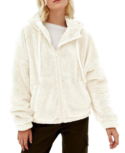 Casual And Comfortable Hooded Loose Zip Plush Pocket Sweatshirt - Carvan Mart