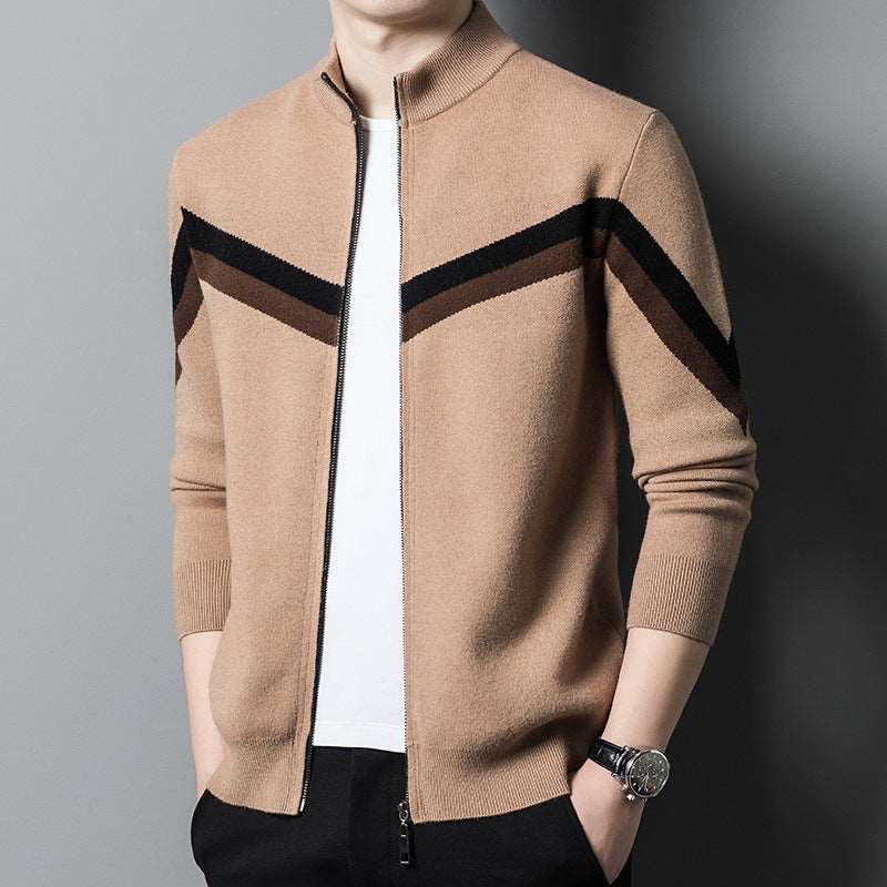 Winter Sweater Men's Stand Collar Contrast Jumper - Carvan Mart