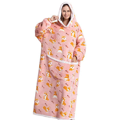 Animal Cartoon Extra Thick Lambswool Pajamas Hooded Lazy Blanket - Carvan Mart