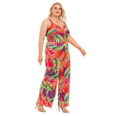 Curvy Women's Fashion Plus Size Suspenders Wide Leg Jumpsuit - Carvan Mart