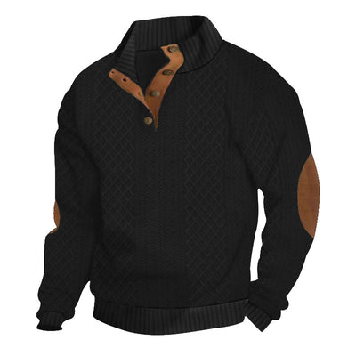 Men's Stand Collar Jumper Long Sleeve Jacquard Knitted Pullover Sweater - Carvan Mart