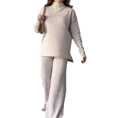 Crew Neck Casual Knitwear Wide Leg Pant Two-piece Suit Set - - Suits & Sets - Carvan Mart