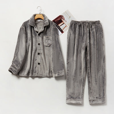 Lovers Fashion Pajamas Couple Set Coral Fleece Thickened Loungewear Suit - Gray Suit - Suits & Sets - Carvan Mart