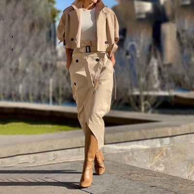 Dress With a Blazer Leisure Workwear Elegant Button Belt Street Style Women Skirt Suit - Carvan Mart