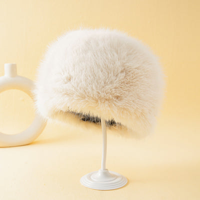 Women's Fox Fur Warm Ear Protection Bucket Hat - Beige M - Women's Hats & Caps - Carvan Mart