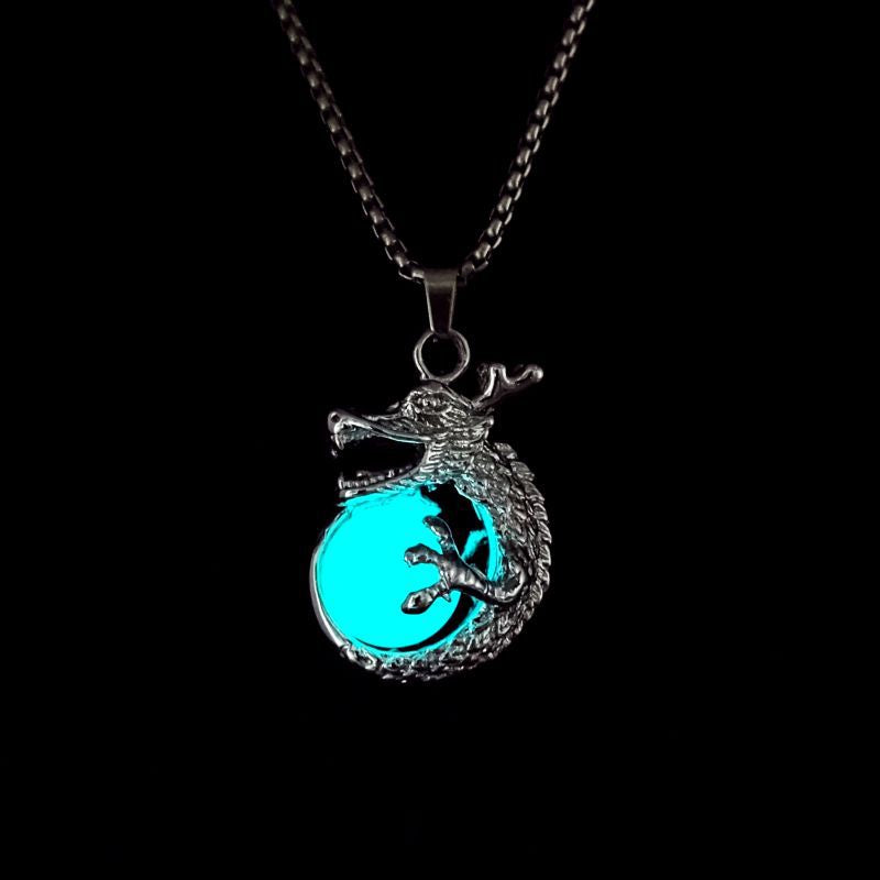 Natural Luminous Fluorite Zodiac Dragon Pendant Necklace - Carvan Mart
