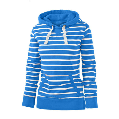 Women's Casual Long Sleeve Hooded Striped Sweater Jacket - Carvan Mart Ltd