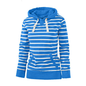 Women's Casual Long Sleeve Hooded Striped Sweater Jacket - 
