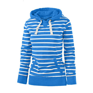 Women's Casual Long Sleeve Hooded Striped Sweater Jacket - Street Style Pullover - Blue - Sweaters - Carvan Mart