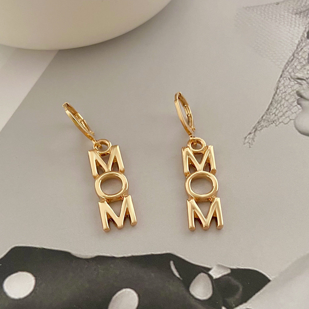 Retro Alphabet Letter Mom Dad Earrings Women - - Gift - Carvan Mart