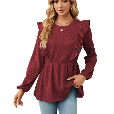 Women's Tops Next Patchwork Round Neck Long-sleeve T-shirt - Carvan Mart