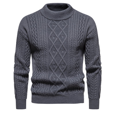 Men's Solid Color Round Neck Sweater - Thick Pullover Bottoming Shirt - Dark Gray - Men's Sweaters - Carvan Mart