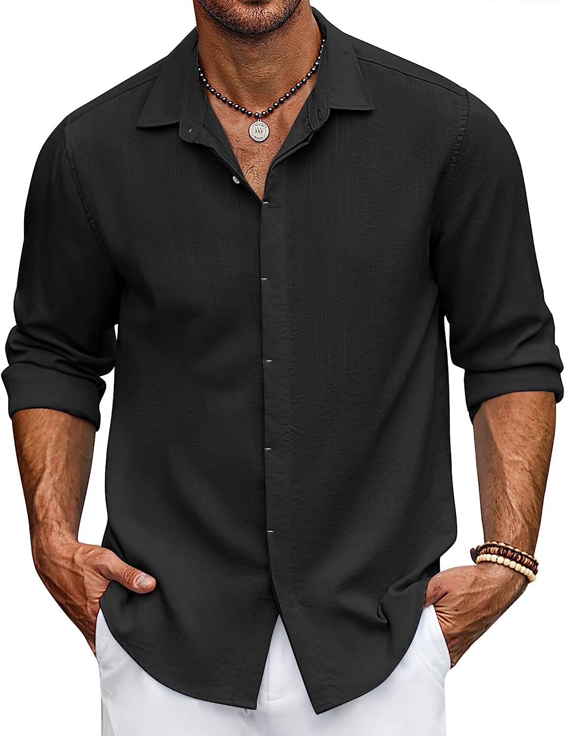 Men's Shirt Patchwork Long Sleeve Lapel - Carvan Mart