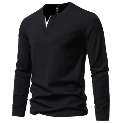 Men's V-neck Long Sleeve Bottoming T-shirt - Black - Men's Shirts - Carvan Mart