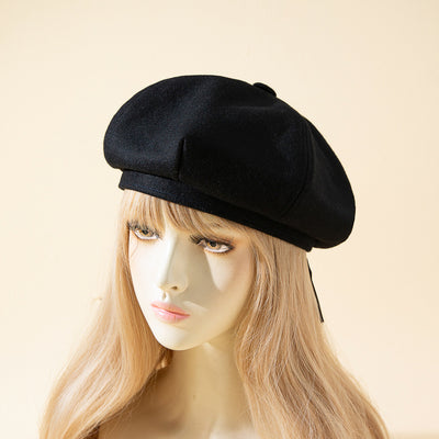 Women's Fashion All-matching Solid Color Wool Four-corner Retro Artistic Painter Hat - Black M - Women's Hats & Caps - Carvan Mart