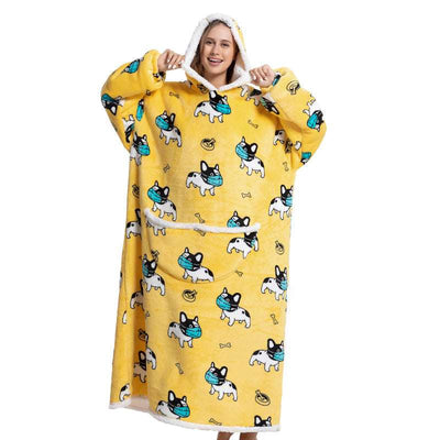 Animal Cartoon Extra Thick Lambswool Pajamas Hooded Lazy Blanket - Carvan Mart