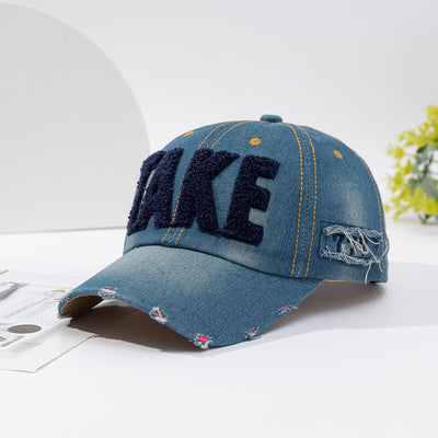 Fashionable Versatile Three-dimensional Embroidered Ripped Letter-printing Denim Baseball Cap - Carvan Mart