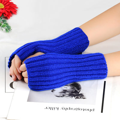 Knitting Wool Gloves Straight Arm Knitted Warm - Royal Blue Average Size - Women Gloves & Mittens - Carvan Mart