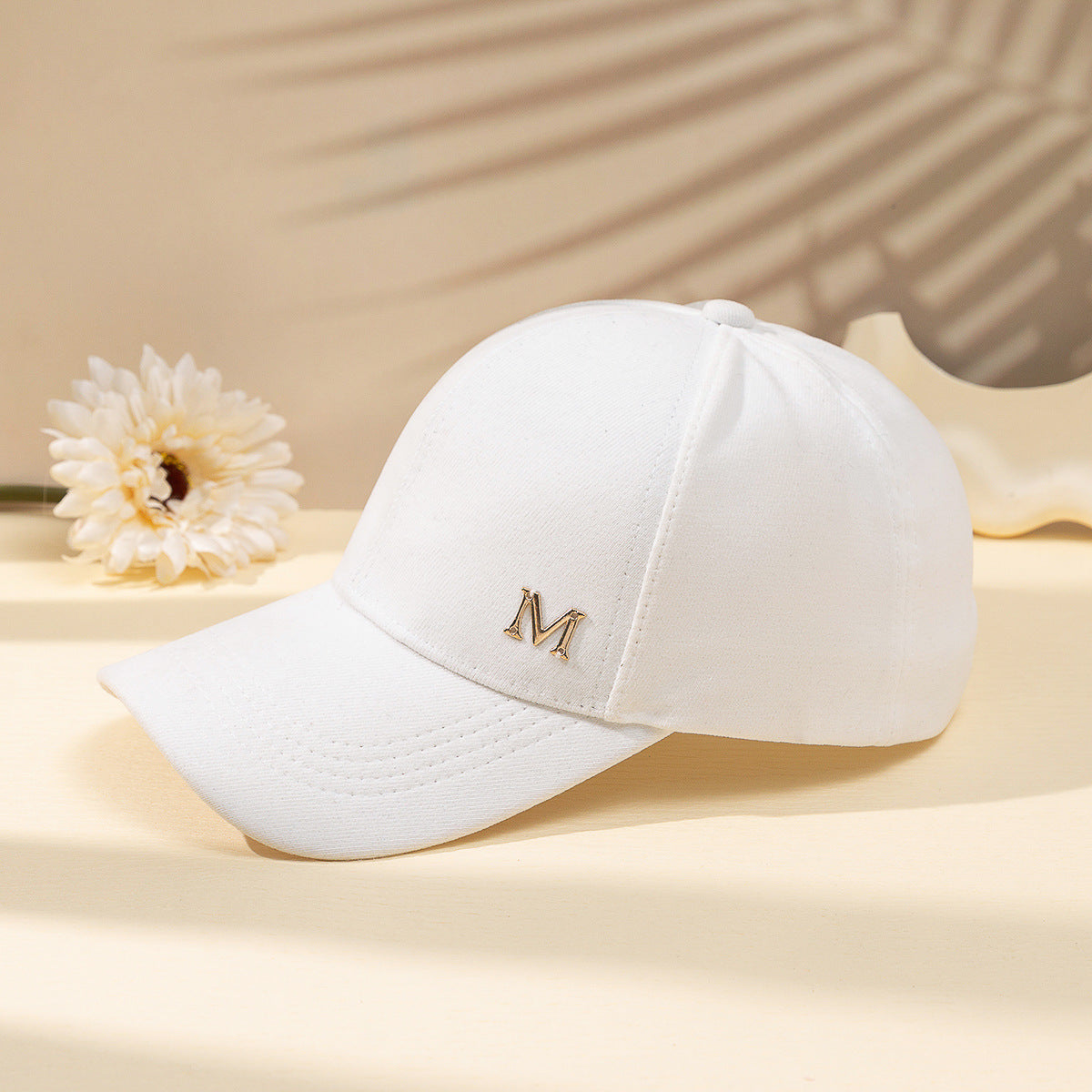 Simple Couple Iron Mark M Baseball Cap Outdoor Sunshade Sun Protection Hat - White M Size 56 To 58cm - Men's Hats & Caps - Carvan Mart