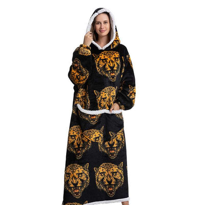 Animal Cartoon Extra Thick Lambswool Pajamas Hooded Lazy Blanket - Leopard Head Average Size - Women's Coats & Jackets - Carvan Mart