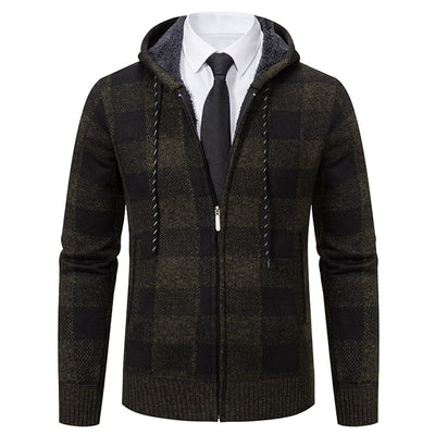 Men's Plaid Thickened Cardigan Sweater Coat - Carvan Mart