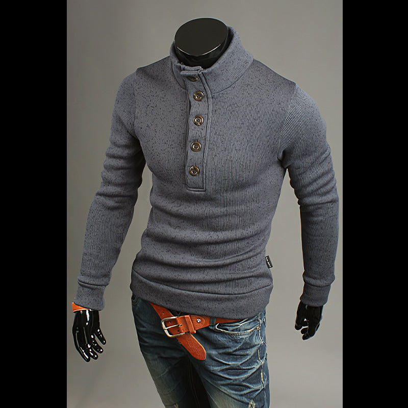 Men's Fashion Trendy Turtleneck Buttons Sweater - Dark Gray - Men's Sweaters - Carvan Mart