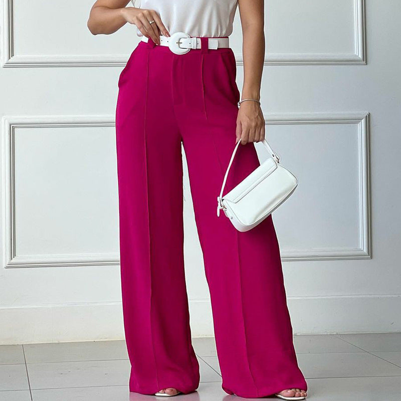 Elegant Wide-Leg Office Slacks - Pleated Tailored Fit - Rose Red - Pants & Capris - Carvan Mart