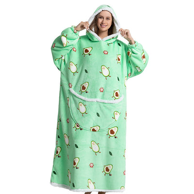 Animal Cartoon Extra Thick Lambswool Pajamas Hooded Lazy Blanket - Carvan Mart