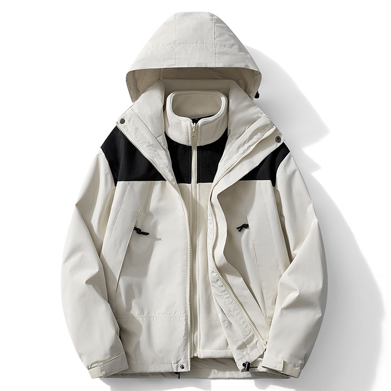 Shell Jacket Outdoor Couple Color Matching Detachable - Ivory White - Men's Jackets & Coats - Carvan Mart
