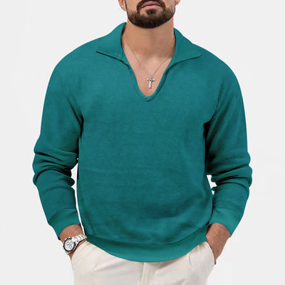 Waffle Casual Men's Henley Shirts Long-sleeved Loose T-shirt - Carvan Mart