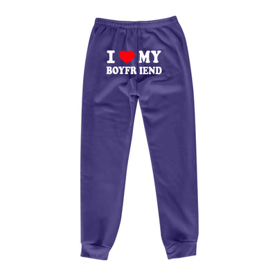 Trendy Boyfriend Sweatpants - Cozy High-Waisted Joggers with Cute Print - Dark Purple Back Print - Pants & Capris - Carvan Mart