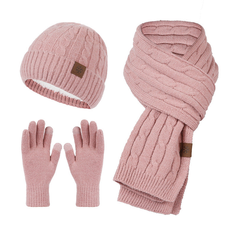 Knitting Hat Scarf And Gloves Three-piece Set - Carvan Mart