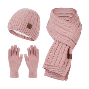 Knitting Hat Scarf And Gloves Three-piece Set - Pink - Men's Hats & Caps - Carvan Mart