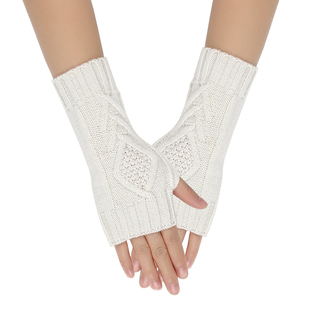 Shiny Silver Silk Knitting Wool Gloves Diamond-shaped Missing Finger - White Average Size - Women Gloves & Mittens - Carvan Mart