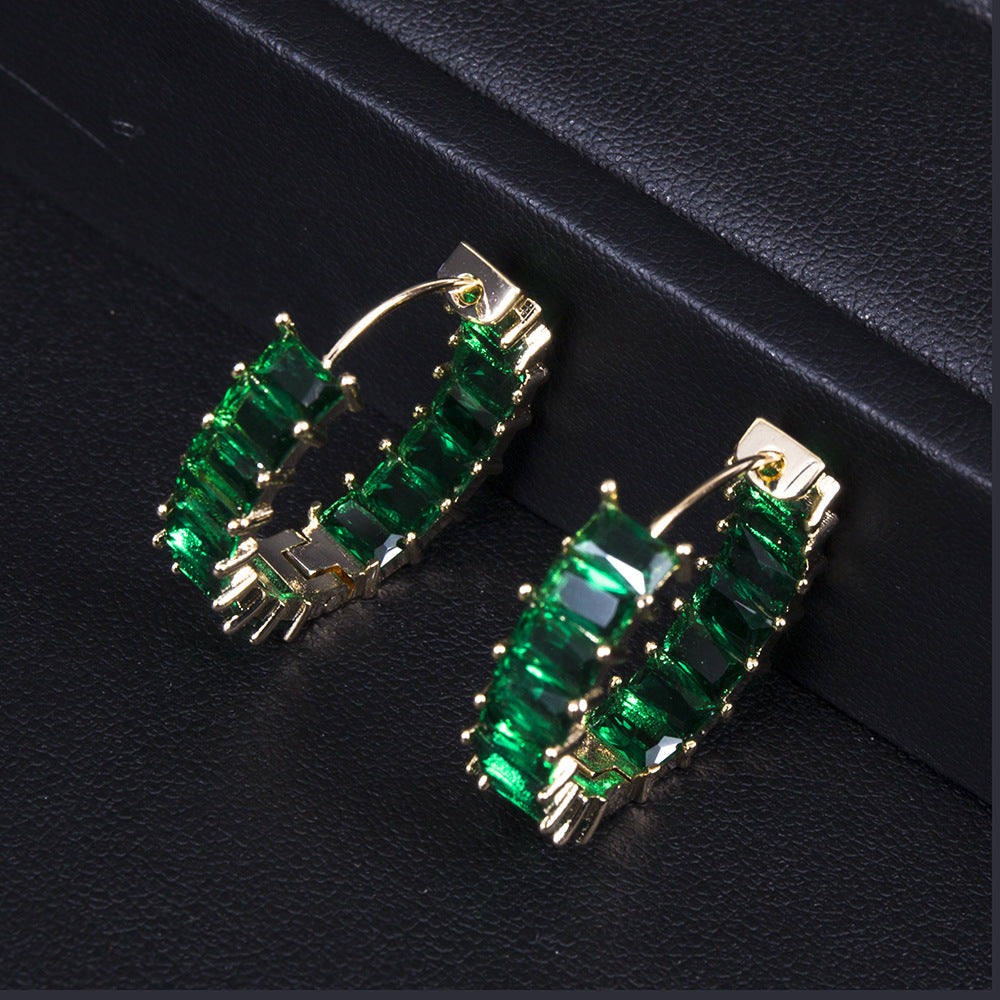 Stacked Birthstone Eternity Rectangular Zircon Style Full Zirconium Round Earrings - Carvan Mart