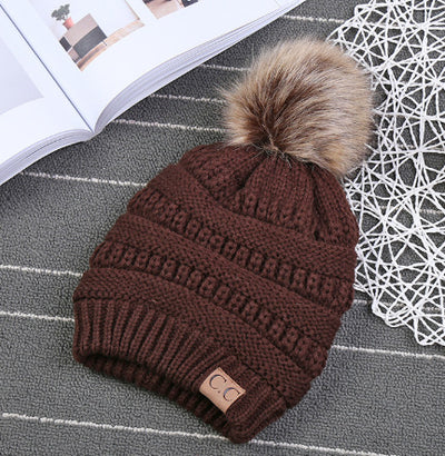 Warm Hat Thickening Not Fleece-lined Knitting Plus Fur Ball - Brown Average Size - Women's Hats & Caps - Carvan Mart