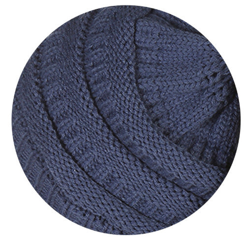 Warm Hat Thickening Not Fleece-lined Knitting Plus Fur Ball - Denim Blue Average Size - Women's Hats & Caps - Carvan Mart