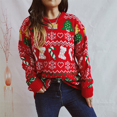 Women's Stylish Loose Round Neck Long-sleeved Sweater - Carvan Mart
