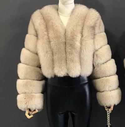 New Women's Coat Short Stitching Long Sleeve Fur Jacket - Carvan Mart