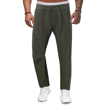 Men's Fashion Thickened Straight Trousers - Comfortable and Versatile Cotton Pants - Army Green - Men's Pants - Carvan Mart