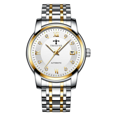 Business Luminous Waterproof Automatic Mechanical Watch - 8381 Gold Shell White Surface - Men's Watches - Carvan Mart