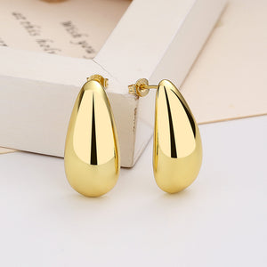 Fashion Jewelry Water Drop Glossy 16k Real Gold Plating Simple And Elegant Earrings - Carvan Mart