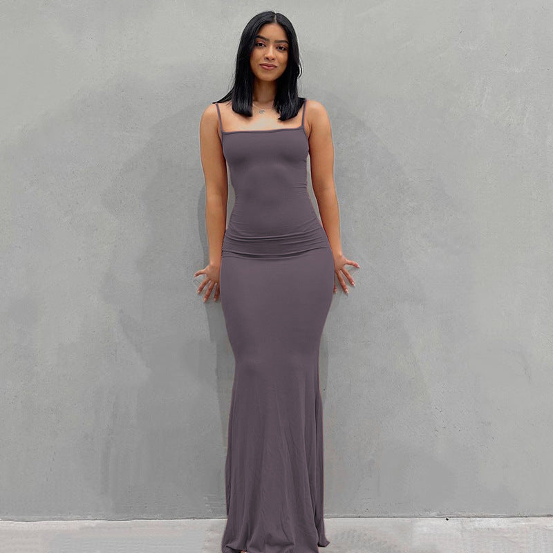 Satin Slip Sleeveless Backless Maxi Dress Bodycon Sexy Women's Dress - Purple - Dresses - Carvan Mart