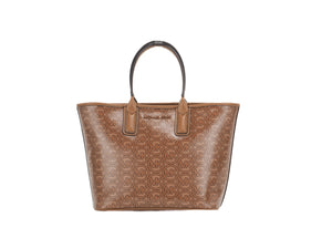 Michael Kors Jodie Small Jacquard Logo Recycled Polyester Tote Handbag Luggage Brown - - - Michael Kors